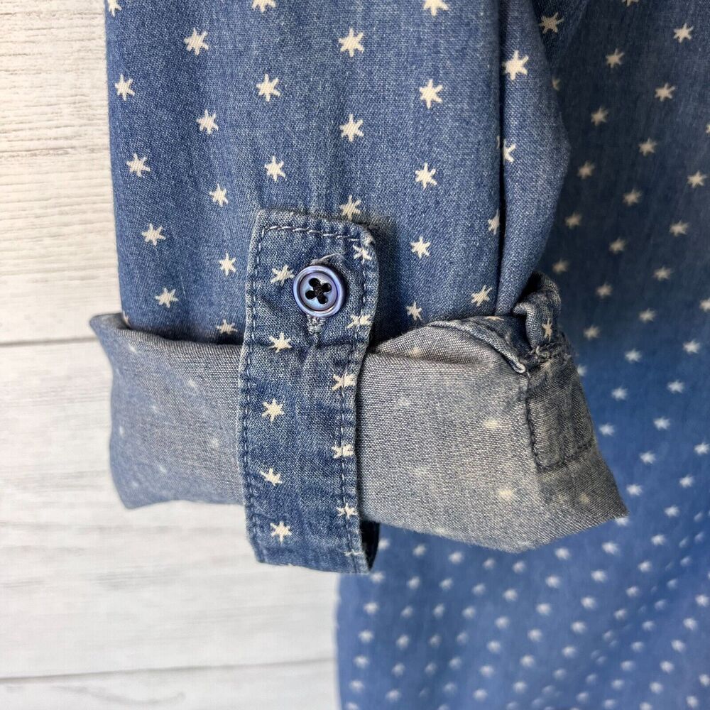 Chicos Shirt Womens Size 0/S Spacey Dot Cozmo Chambray Denim Long Sleeve Cotton - Picture 14 of 16